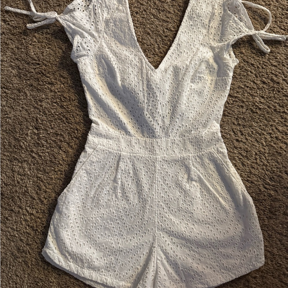 White Eyelet Romper with Tie Shoulders